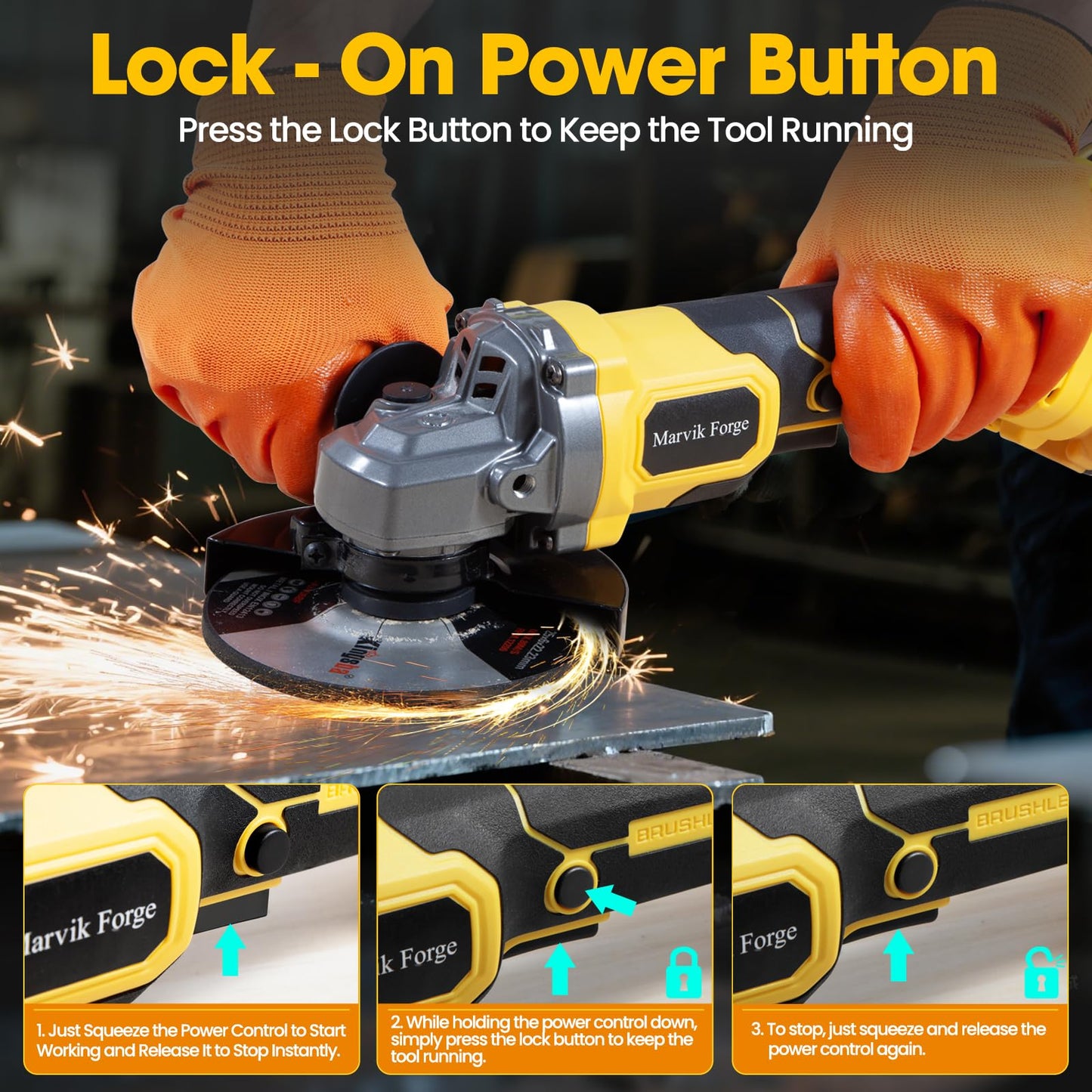 Marvik Forge Cordless Angle Grinder Compatible with 20V Max Dewalt Battery(No Battery), Brushless Motor, with Car Polishing Accessories, 4-1/2"Cutting and Grinding Disc, Variable Speed, Lock-On Switch