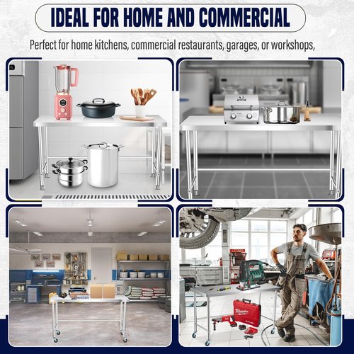 Stainless Steel Work Table 48x24 Inch, Commercial Kitchen Prep Table Metal Table for Restaurant and Home