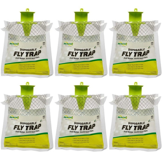 Rescue! Outdoor Disposable Fly Trap – Hanging Fly Catcher with Attractant Bait, Fly Bag for Patio, Yard, Trash & Farm Areas – Easy-to-Use Outdoor Fly Control - 6 Traps