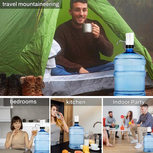 Water Table Pump, Portability Electric Water Pump with USB Data Cable,White Automatic Drinking Water Bottle Pump for Travel, Kitchen, Home, Office