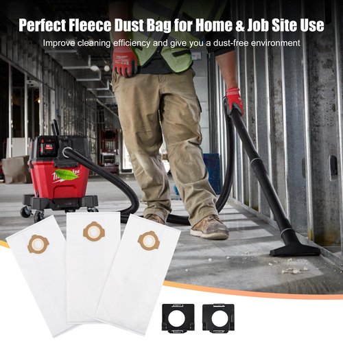 6 Pack 49-90-2016 Fleece Dust Bags Compatible with Milwaukee 0960-20 & 0970-20 Cordless Wet/Dry Packout Vacuums + 2 Pack Attachable Bag Holder （6 Bags 2 Holders)
