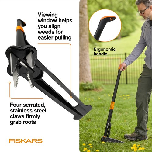 Fiskars 4-Claw Stand Up Weed Puller Tool, Gardening Hand Weeding Tool with 39" Long Ergonomic Handle with Easy-Eject Mechanism