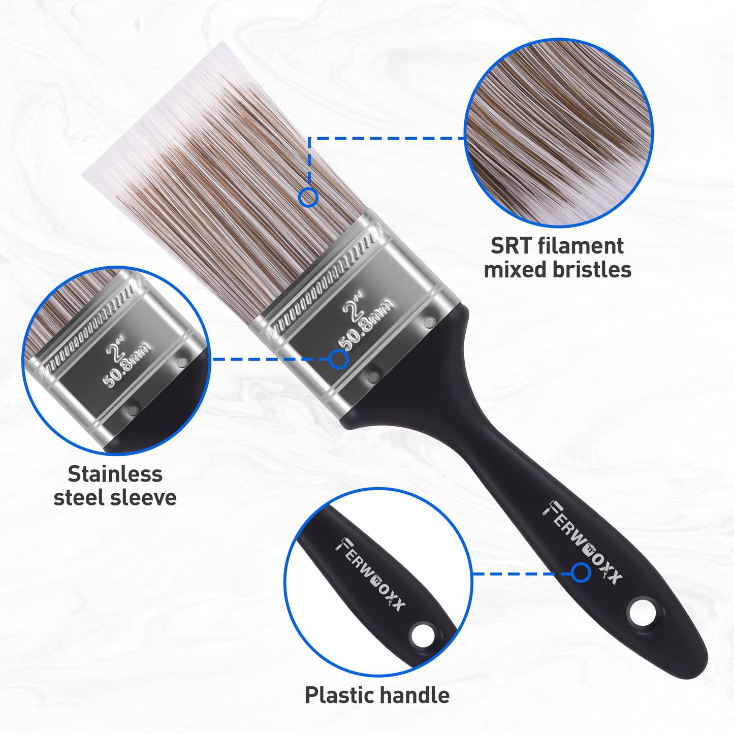 Paint Brushes - 2 Inch Flat and Angle Paint Brush for All Latex and Oil Paints & Stains Paintbrush for Varnish, Paste, Gesso and Limewash(4 Packs)