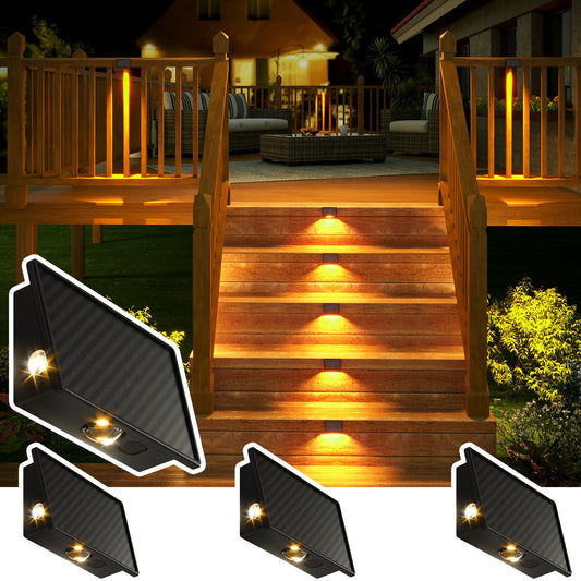 JSOT Solar Step Lights Outdoor - 4 Pack Waterproof Stair Lights 5 Lighting Modes Fence Lighting Backyard Decor for Garden Wall Patio Steps Deck Stairs (Warm Light)
