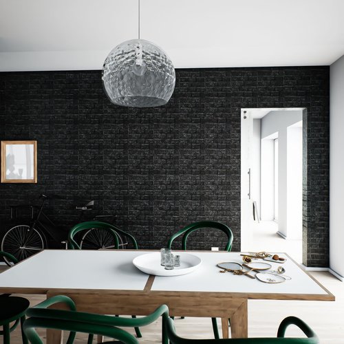 Umedol 40 PCS 3D Wall Panels Peel and Stick Faux Foam 11.8"*11.8" Black Brick Wallpaper for Walls 3D Wall Tiles Faux Brick Paneling Self-Adhesive Wallpaper for DIY Interior Wall Decor