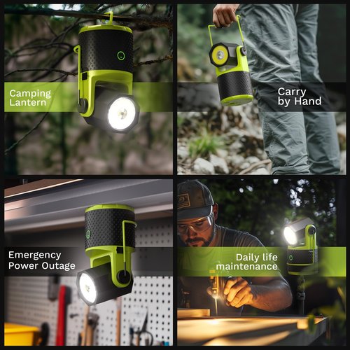 CLAKAP LED Camping Lantern, 3000Lumens Rechargeable 180°Rotatable Flashlight Lantern, Portable Camping Light with 4000mAh Phone Charger, IPX4 Waterproof Emergency Light for Power Outages Hurricane