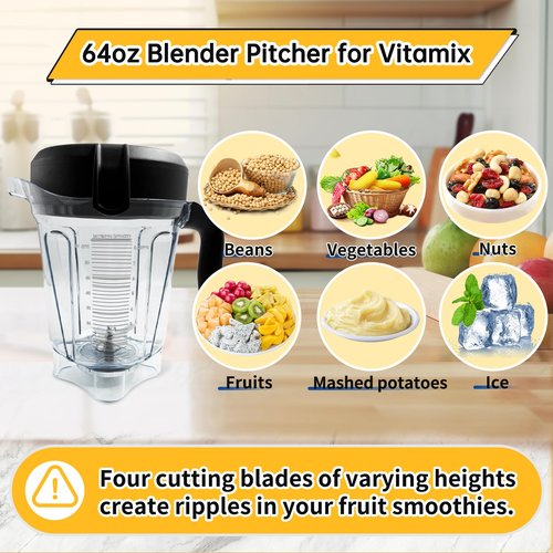 For Vitamix 64oz Low-Profile Blender Pitcher, Replacement for Vitamix 750 780 5000 5200 6300 7500 E320 Classic/Explorian Series etc Container Jar Cup