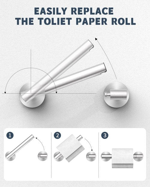 RARXTR Bathroom Toilet Paper Holder Wall Mount SUS304 Stainless Steel Double Post Pivoting Toilet Paper Roll Holder Wall Mounted for Bathroom RV Commercial Toilet Tissue Dispensers, Brushed Nickel