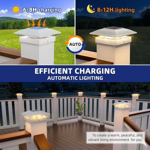APONUO 12 Pack Solar Post Cap Lights, 2 Modes(Warm/Cool Light) Outdoor Waterproof Fence Post Solar Lights, Solar Powered Garden, Patio, Deck Decor for 4x4, 5x5, 5.5x5.5 Wood & Vinyl Posts, White