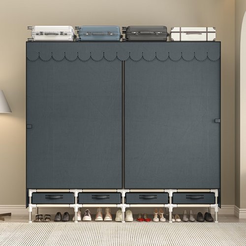 LEAIJIAFY Large Portable Wardrobe with 4 Hanging Rods and Drawers, Armoire, Metal Storage Wardrobe Hangers, Upgraded Grey Non-Woven Dust Cover for Handing Closet,Large Closets for Bedroom