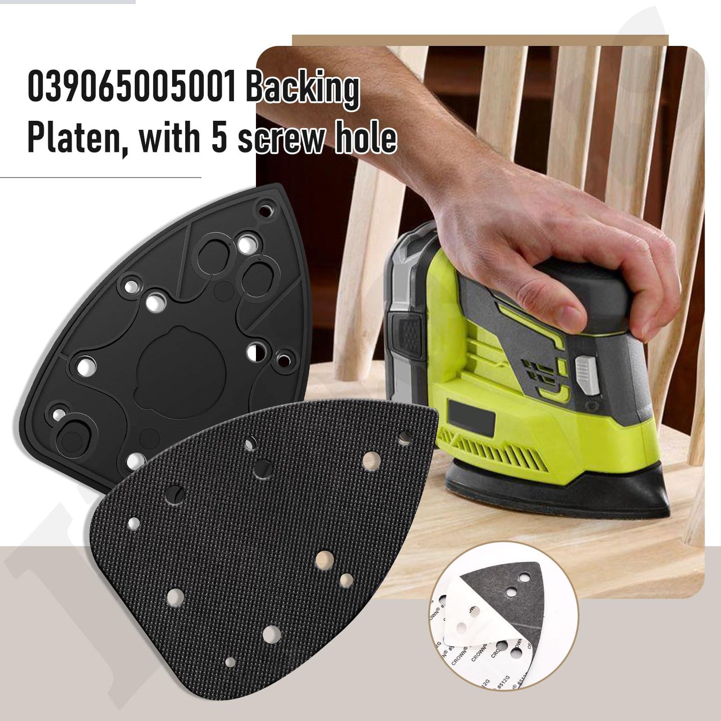 2 Pack 039065005001 Mouse Sander Replacement Pads Compatible with Ryobi Ridgid/Ho-melite CFS1503K CFS1503 CFS1502 CFS1503G Backing Platen Detail Sander