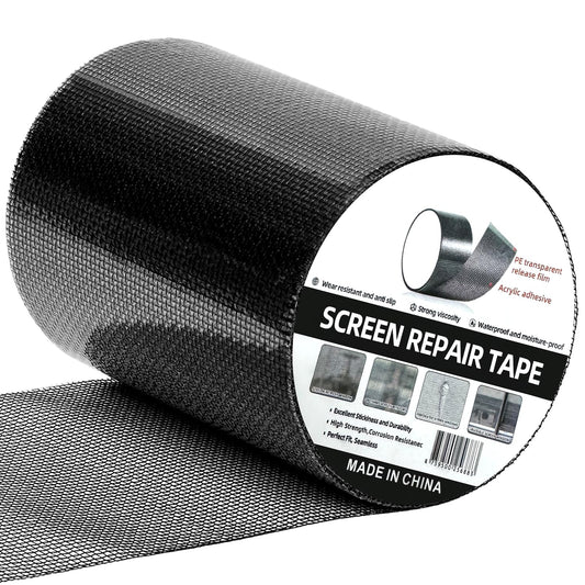 HOFUDON 4in X 20ft Window Screen Repair Tape Black - Heavy Duty 3-Layer Adhesive, Waterproof Fiberglass Mesh Patch Kit for Windows/Doors/Magnetic Screens