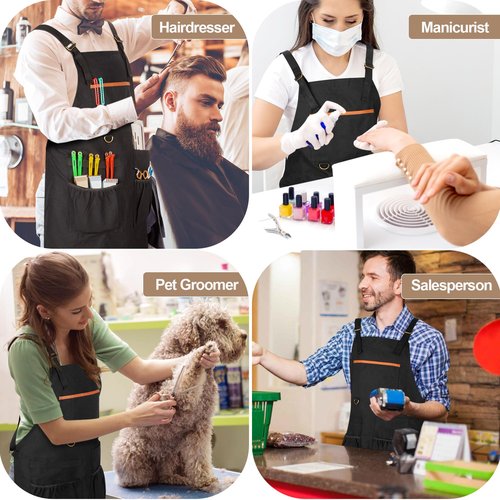 HODRANT Barber Apron, Men & Women Hair Stylist Apron with Dual Shoulder Straps & Adjustable Buckle, Water-resistant Hair Cutting Smock with Multiple Pockets for Hairdresser, Cosmetology