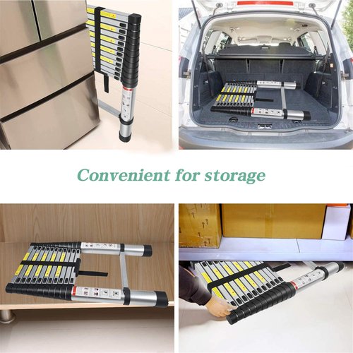 Aluminum Telescopic Extension Ladder Collapsible Ladder, One-Button Retraction Extension Ladder,Multi-Use, 330 lbs Capacity,14.5FT / 4.4M
