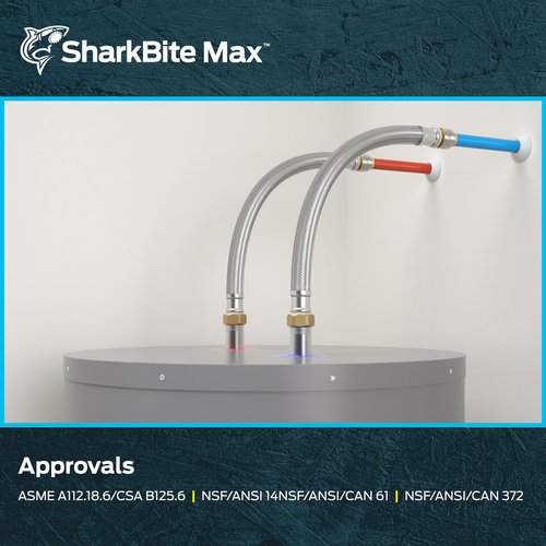 SharkBite Max 3/4 Inch x 3/4 Inch FIP x 18 Inch Stainless Steel Braided Flexible Water Heater Connector, Push to Connect Brass Plumbing Fitting, PEX Pipe, Copper, CPVC, PE-RT, HDPE, UR3088FX18