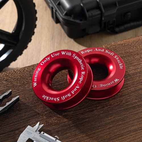 Otoolling 2 Pcs Winch Snatch Recovery Ring Block Pulley 66, 000 Lbs Compatible for SUV UTV ATV Off-Road Vehicle and Truck Pulley Towing Ring for Synthetic Rope and Soft Shackle(Red)
