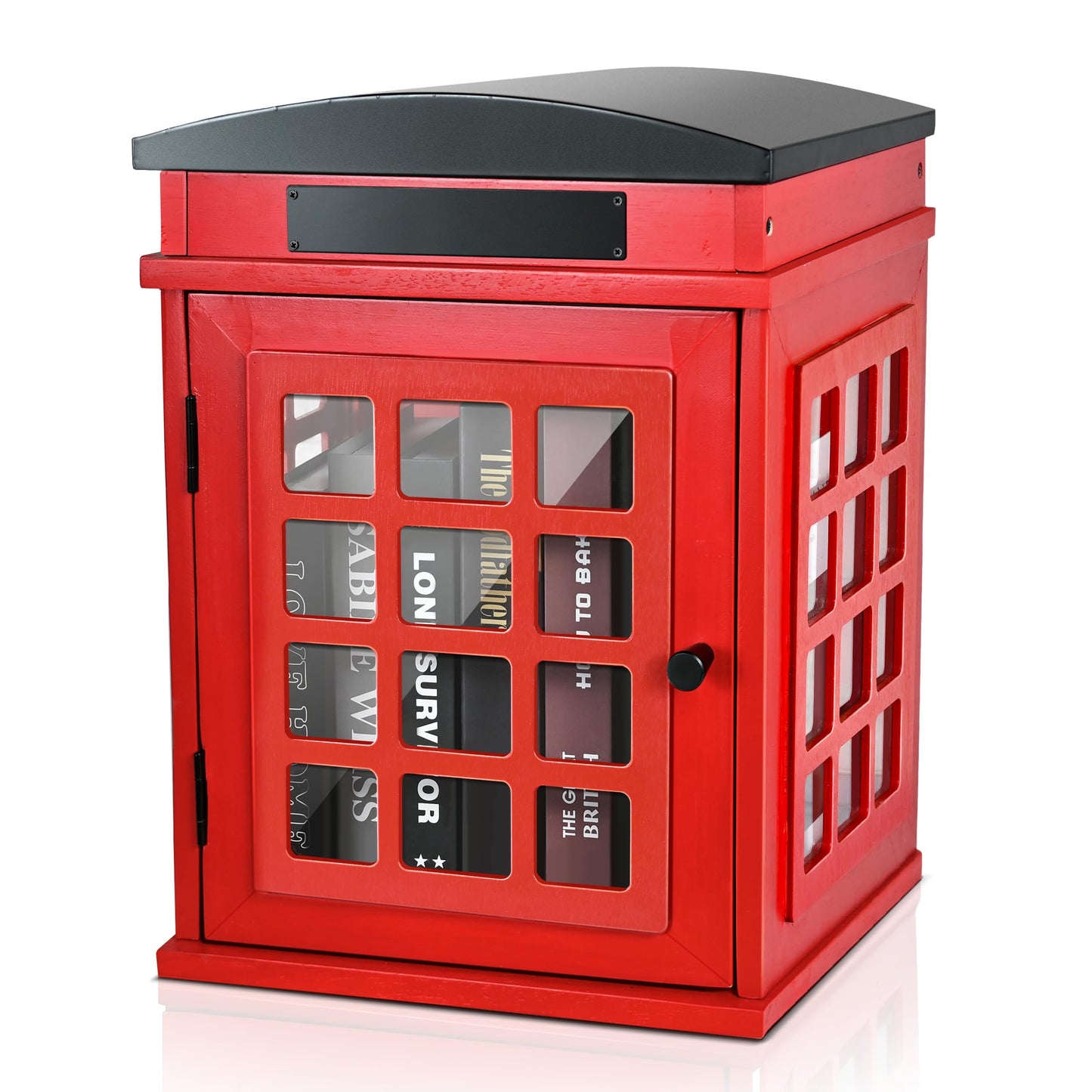 Outdoor Book Sharing Box, Waterproof Tin Roof Wooden Book Exchange Cabinet for Communities, Neighborhoods, and Schools, DIY Literature Storage for Books, Magazines, and Art (Red Telephone Booth)