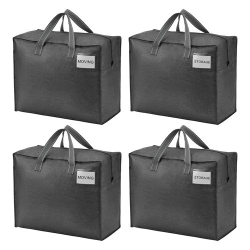 VENO 4 Pack Heavy Duty Moving Bags, Storage Bags, Packing Supplies, Top Zipper, Storage Totes for Camping, Clothes, Bedding, Comforters, Pillows (13 Gallon Dark Gray, 4 Pack)