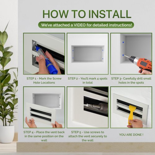GREEN VENT Modern Air Vent Cover 10x6 (Duct Opening) - Decorative White Aluminum Linear Slot Diffuser for Wall, Ceiling, Floor Register - Quiet Operation HVAC Grille for Home with Adjustable Airflow