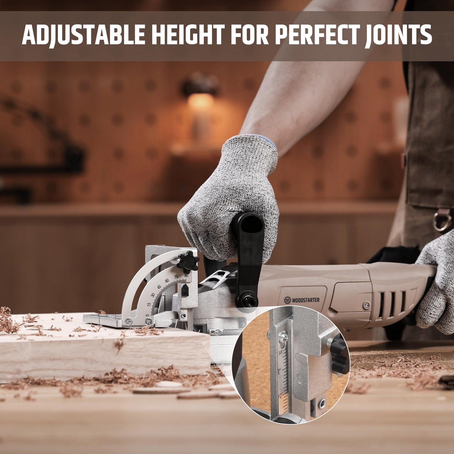 WOODSTARTER Biscuit Cutter Plate Joiner with 8.5Amp12000RPM Motor, Biscuit joiner Tool with Dust Bag & 100 Biscuits, Adjustable Angle & Depth, Ideal for Wood Joinery, Furniture Making