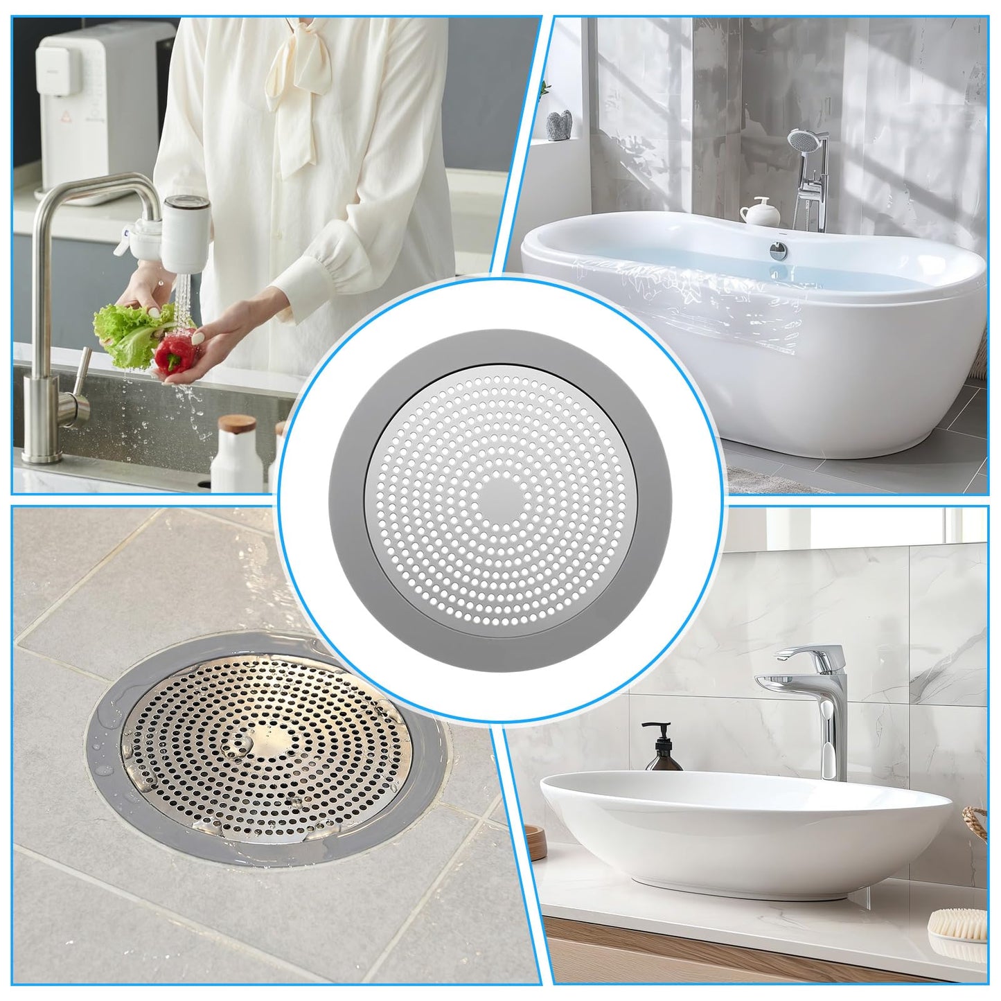 Flat Shower Drain Hair Catcher 5.7in Steel Shower Drain Cover Hair Catcher