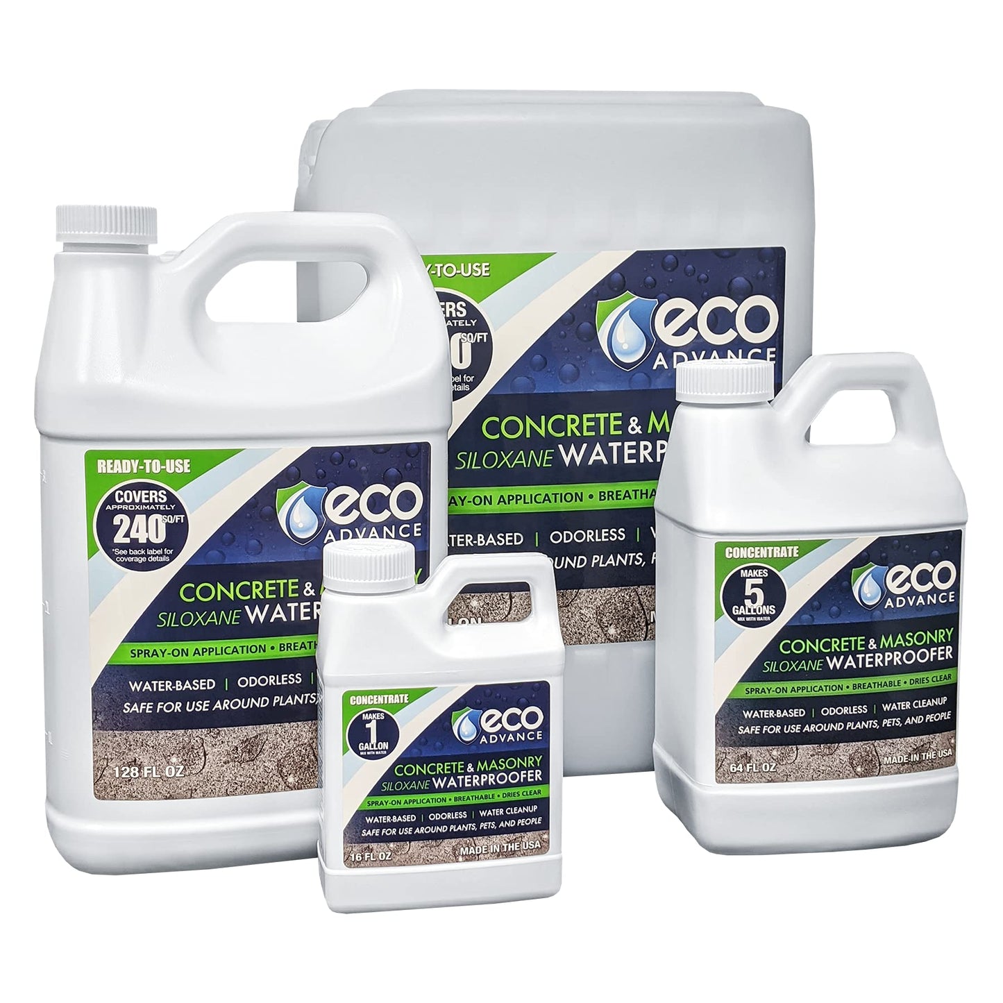 Eco Advance Concrete/Masonry Siloxane Odorless Spray-On Application Waterproofer, Safe for Use Around Plants, Pets, and People, 1 Gallon