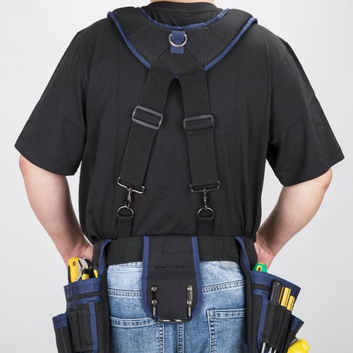UMYLOV Tool Belt Suspenders for Men, Adjustable Padded Carpenter Tool Belt with Magnetic WristBand Multifunctional Pouch Pocket for Construction Workers (Black)
