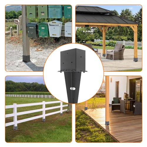 2 Set 4"x 6" Fence Post Anchor Ground Spike, 22" Heavy Duty Metal Fence Stake Post Bases (Inner Size 3.6"x5.6") with Black Powder Coated for Fence, Deck, Railing, Mailbox and Porch
