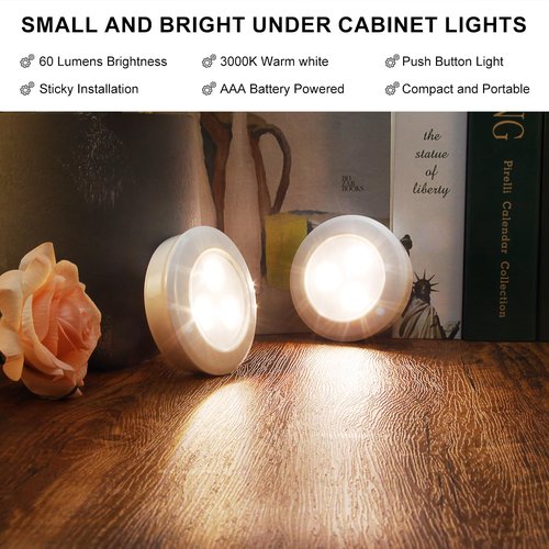 LUXSWAY LED Puck Light, Ultra-Thin Touch Lights, Battery Operated, Tap Lights, Stick on, Under Cabinet Lighting, Ideal for Kitchen, Closets, Garage (Included 18 AAA Batteries, 6 Pack, White)
