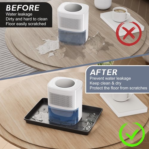 Flamorrow Dehumidifier Mat, Hard Plastic Drip Pan for Home and Basement Dehumidifiers, Dehumidifier Tray with Raised Edge for Leaks, Prevents Water from Pooling Underneath, Black, 13"x9"