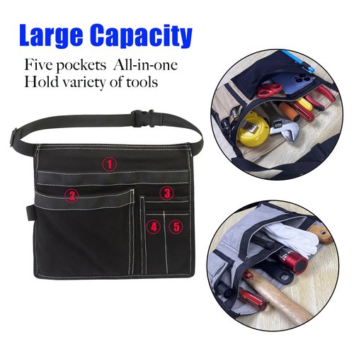 5-Pocket Utility Tool Belt Pouch for Men and Women, Adjustable Canvas Waist Belt Bag for Electrician Maintenance Gardening Carpentry, Durable Multi Work Apron for Tools & Accessories (Gray+Yellow)