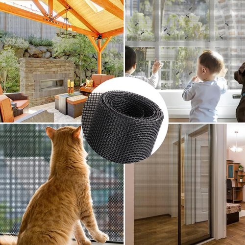 Pet Proof Window Screen Replacement 48"x100" Adjustable Thicken Charcoal Fiberglass Screen Mesh Dog Cat Net for Patio Porch Sliding Door