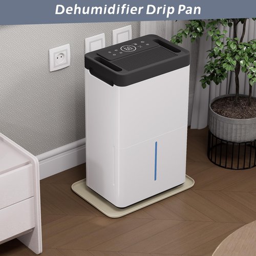 Flamorrow Dehumidifier Drip Pan for Home Dehumidifiers, Hard Plastic Dehumidifier Drain Tray Prevent Leaks, Waterproof Dehumidifiers Mat for Basement Bedroom Protect floor, Beige, 15.5"x10.5"