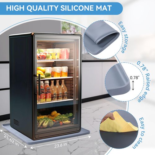Mini Fridge Stand with Silicone Drip Tray, Universal Stand Base Adjustable Refrigerator Stand with 4 Strong Feet, 24''x 24'' Drain Pan, Suitable for Fridge, Washing Machine, Dryer, Wine Cabinet