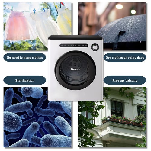 Dessiz 11LBS Compact Dryer 950W Portable Clothes Dryer Machine for Small Spaces, RVs and Apartments - Quiet, Sturdy ，Easy to Use and LED Display