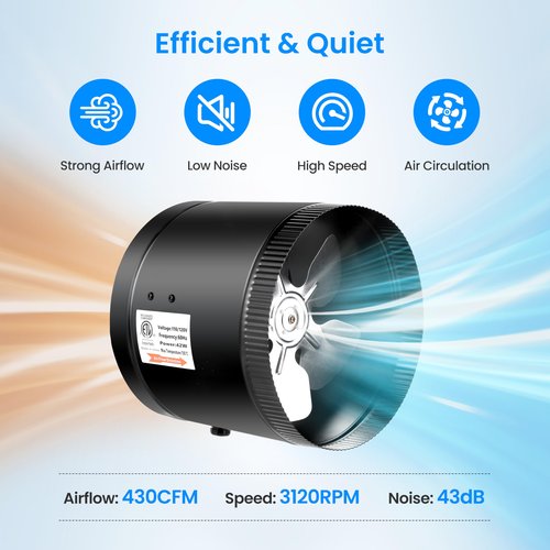 Simple Deluxe 8 Inch 430 CFM Inline Exhaust Fan, Equipped with Speed Controller, Suitable for Basements, Bathrooms, Kitchens, Attics and Grow Tents, 2 Pack, Black