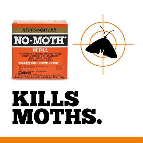 Reefer-Galler NO-Moth Closet Hanger Refills - Moth Cakes for Hanger Storage, Non-Odorous Moth Cakes for Closet, Kills Clothes Moths, Carpet Beetles, Eggs & Larvae (2 Moth Cakes, Pack of 3)