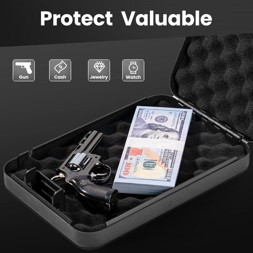 Sgorlds Portable Travel Gun Safe for Handgun and Valuables, Pistol Safe, Handgun Lock Box for Car, Black, 11.5" x7.5" x2.5",Black