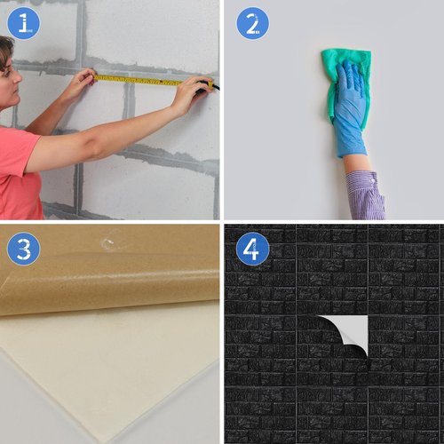 Umedol 40 PCS 3D Wall Panels Peel and Stick Faux Foam 11.8"*11.8" Black Brick Wallpaper for Walls 3D Wall Tiles Faux Brick Paneling Self-Adhesive Wallpaper for DIY Interior Wall Decor