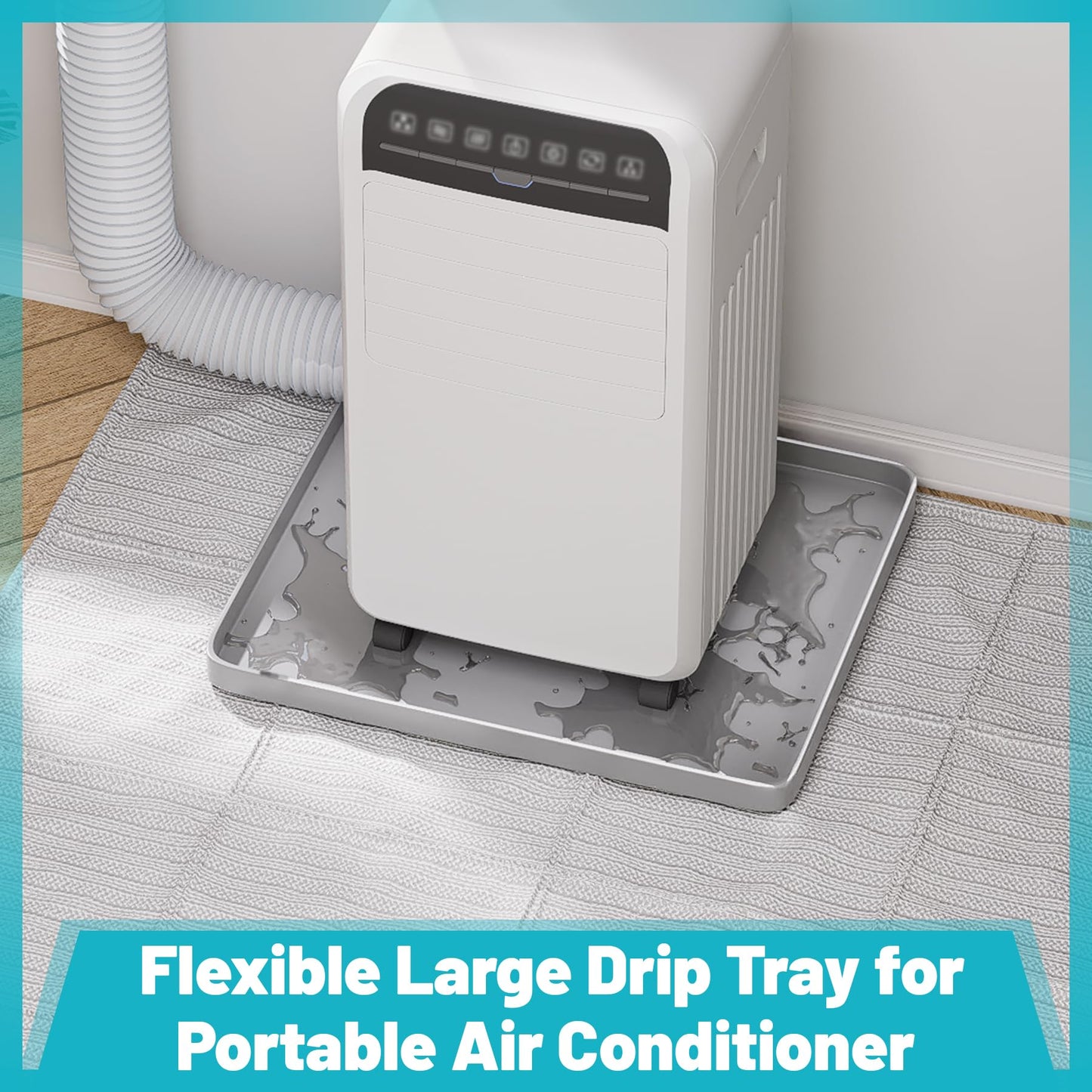 Chiligent Portable Air Conditioner Drip Pan, 23.6" x 19.7" x 0.75" Non-Slip Large Drip Tray with Raised Edges, Prevent Water Leakage & Floor Damage, Portable AC Drip Pan & Mini Fridge Mat, Gray
