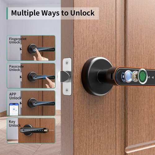 IRONZON Fingerprint Door Lock with Handle Smart Door Lock with Keypad for Home Hotel Office Apartment Bedroom