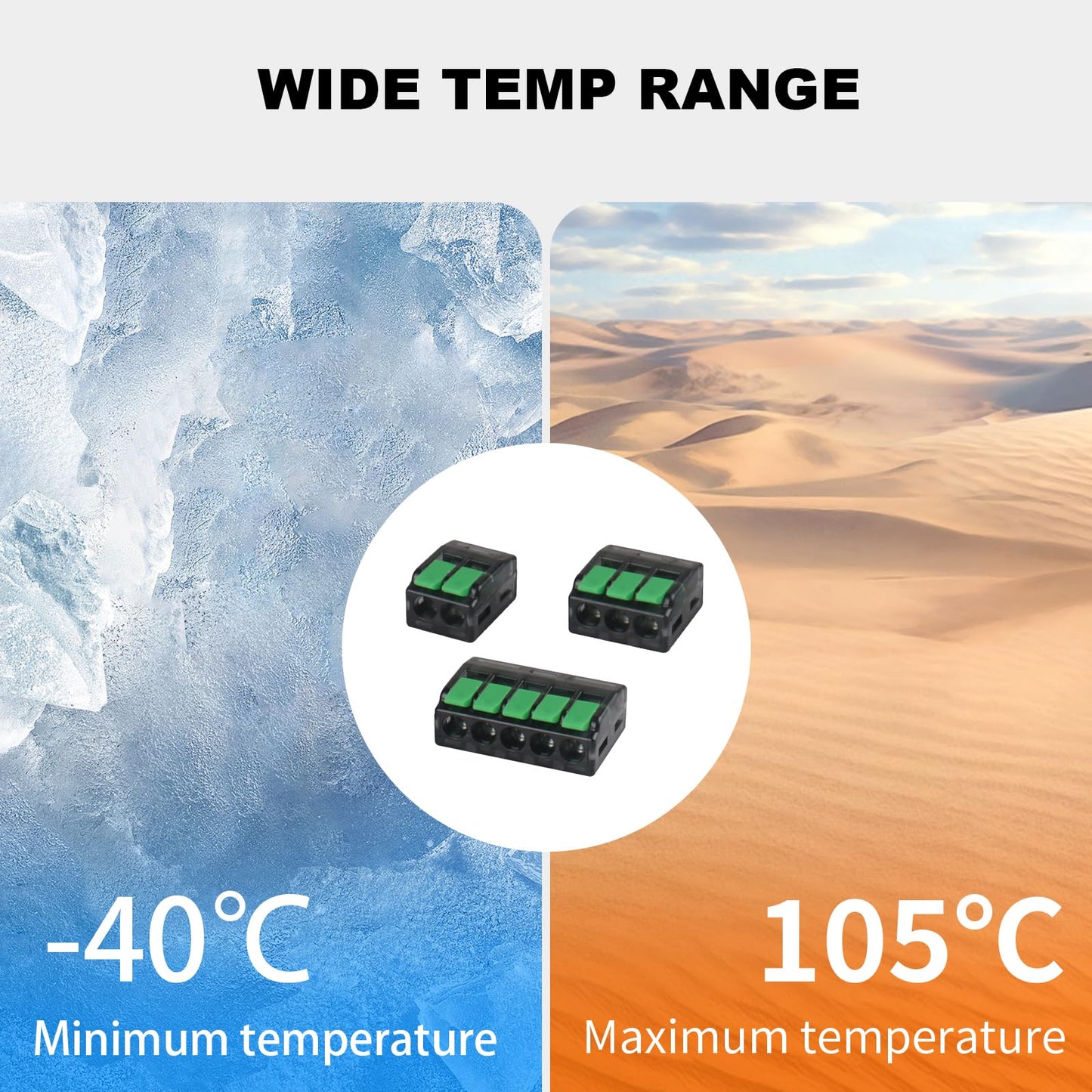 Avarbuvo 70 PCS Lever Wire Connectors, Quick Electrical Wire Splice Connectors Push-in, 2/3/5 Conductor Combination Kit, Cyan Transparent Shell, 24-12 AWG