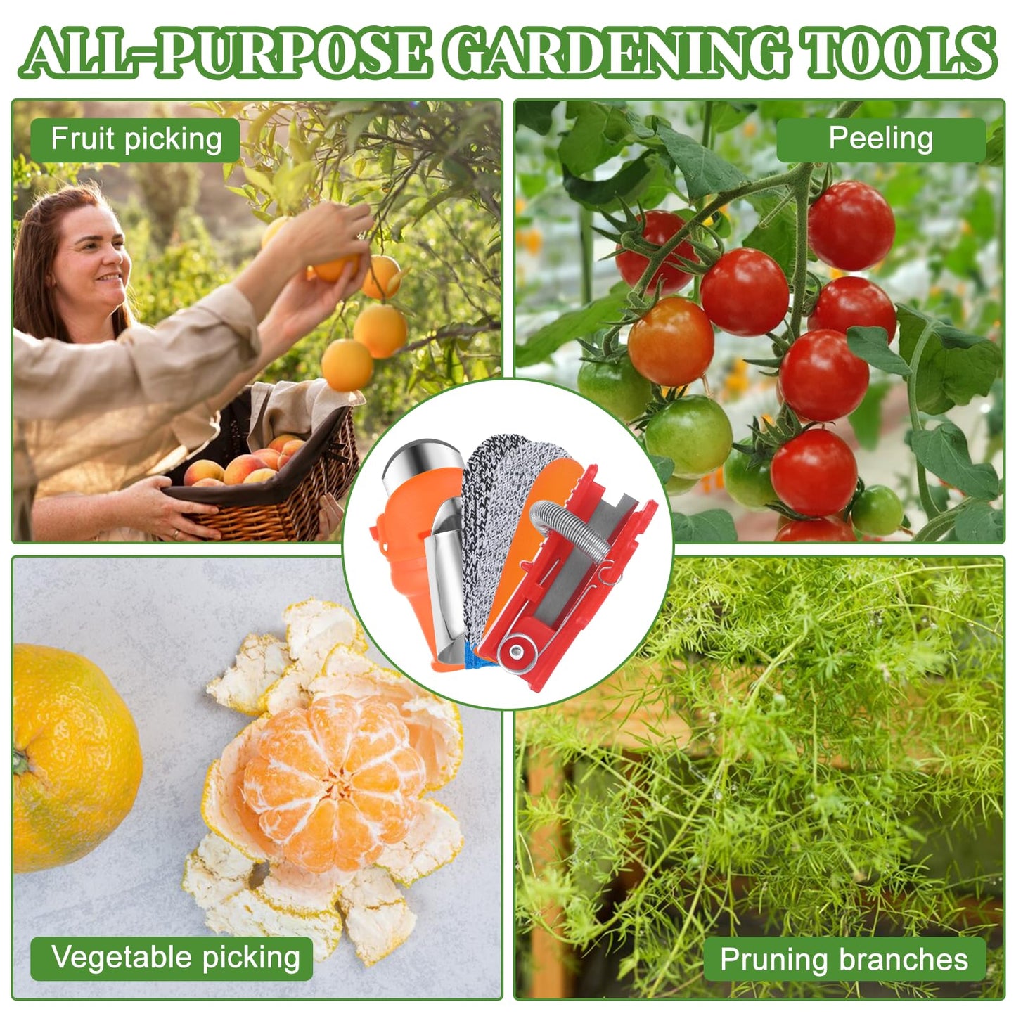 16 Pcs Gardening Thumb Knife Set, Thumb Knife for Harvesting, Stainless Steel Nail Cutters, Silicone Finger Protectors, Plant Picking, Vegetable Pruning, Garden Tool Set (Orange)