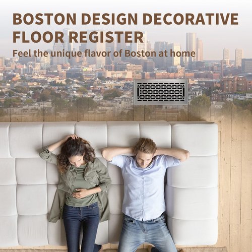 SANYCASA Floor Register 4x10 Inches - Heavy Duty Walkable Steel Floor Vents - Ease Adjust Air Flow Direction Floor Registers - Satin Nickel Floor Vent Covers - Boston Design Air Vents for Home