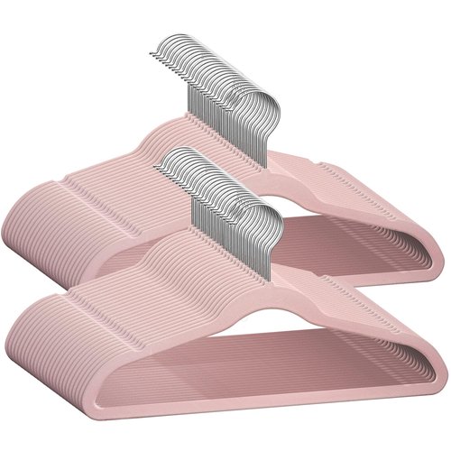 TechZoo 50 Premium Kids Velvet Hangers - 14" Non-Slip Clothes Hangers for Kids & Preteens - Ultra Slim, Space-Saving, Strong & Durable Hangers with 360° Swivel Hook - Pink