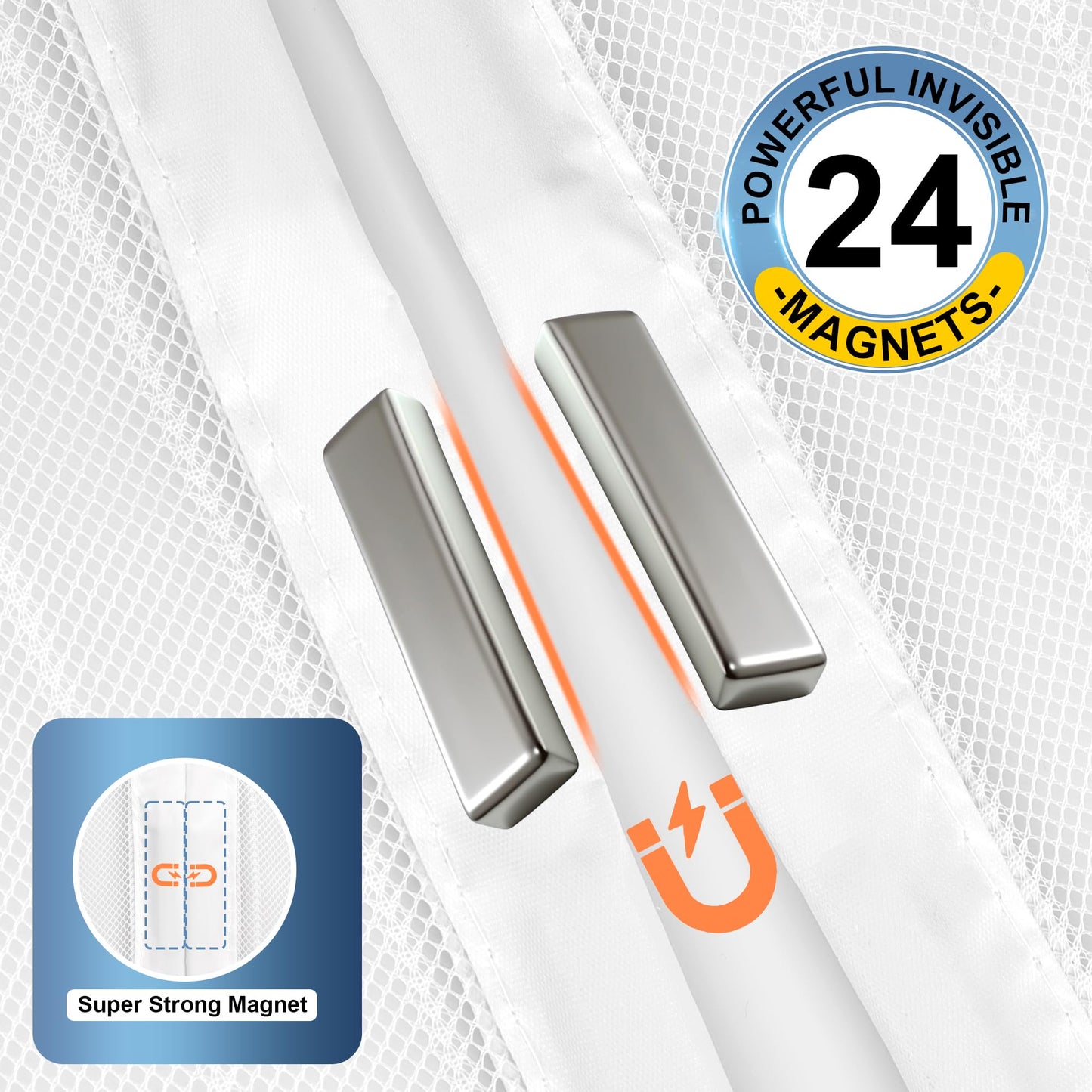 METAONLY Magnetic Screen Door Mesh, Works for Patio, Sliding Door, Keeps Bug Mosquito Out, Fresh Air Flow, Fits 31" x 81" Door - Curtain Size 33" x 83", White