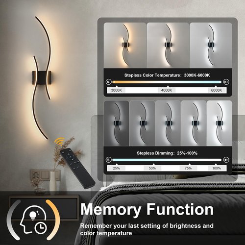 KARTOOSH Battery Operated Wall Sconces Set of Two with Remote Control, Stepless Colors 3000K-6000K & Dimming, LED Black Wireless Wall Light for Living Room, Hallway, Bedroom, 39.3 Inch (2 Pack)