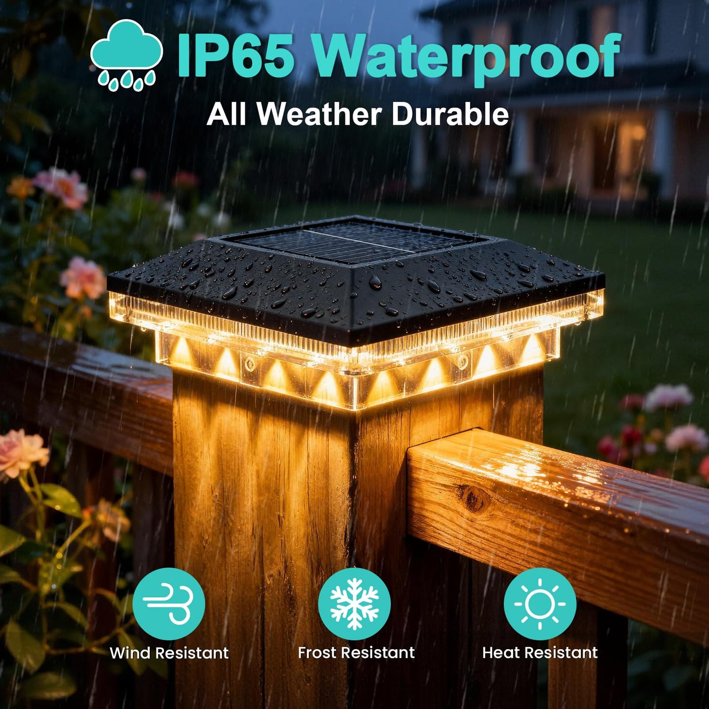 Brightever 4x4 Solar Post Cap Lights Outdoor with 3 Lighting Modes, 6-Pack Solar Powered Fence Post Lights Waterproof Fits Wooden/Vinyl Posts, Solar Deck Post Lights for Garden Patio Porch, Black