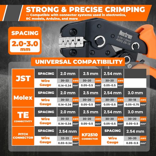 Noxtren Crimping Tool Connector Kit, Compatible with JST-XH 2.5mm/2.54mm, 22-Size Connector Set, 28–18 AWG Ratcheting Crimper, Fits KF2510, Molex, TE, for DIY, RC & Prototyping Projects