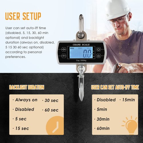 Bonvoisin Digital Crane Scale 2200lb/1000kg Industrial Hanging Scale Digital Heavy Duty for Farms Portable Big Hoist Wild Game Scale kg/lb/N (2200lb)